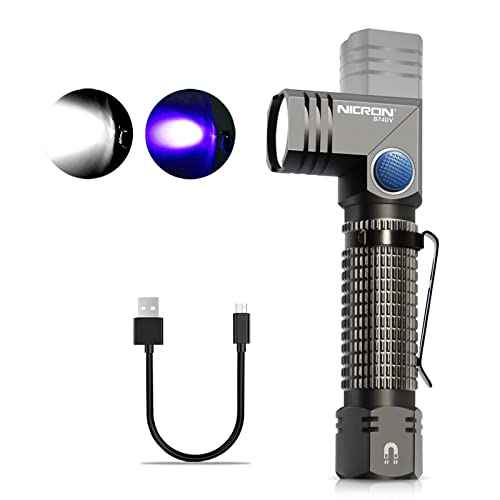 NICRON B74U Blacklight Torch 395nm UV Ultraviolet 90 Degree Adjustable-Head, Pocket Clip, Magnetic Base, 6 Modes Flashlight for Urine Stain Detector