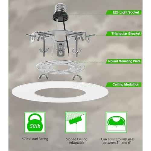 Recessed Can Light Conversion Kit for 5" and 6" Ceiling Fixtures - Pendant/Hanging Light Upgrade, Compatible with Ceiling Fans, Includes 7¨ú" Flat Steel Medallion, White Finish,2 Pack