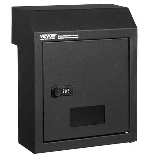 VEVOR Through The Door Key Drop Box, Heavy Duty Steel Through The Door Mailbox with 12" Combination Lock, Mail Drop Box, Black