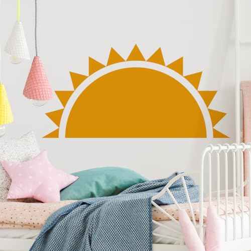 Bohemian Half Sun Wall Decal, Vinyl, Waterproof, Irregular Shape, Bohemian Style, Indoor Decoration, 30.07x15.74 inches, Unisex