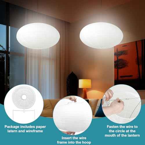 2 Sets Jumbo Paper Lanterns with Lamp Cord Cable White Hanging Paper Lanterns Chinese Japanese Pendant Hanging Lamp for Birthday Wedding Bridal Anniversary Party Decoration (Oval,22 Inch)