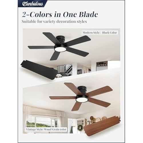 Fanbulous 42 Inch Ceiling Fans with Lights and Remote,Outdoor Indoor Modern Flush Mount Ceiling Fan with 3CCT 6-Speed Quiet DC Motor,Black Small Low Profile Ceiling Fan for Bedroom Living Room Office