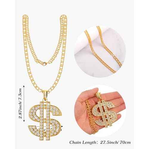 Yahenda 4 Pcs Halloween 80s 90s Hip Hop Costume Accessories Kit Rapper 2000s Sunglasses Hat Chain Outfit for Adults