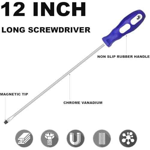 Slotted and Phillips Screwdriver, PH2 12" Long Cross-head & Flat Blade Magnetic Screwdriver with Rubber Handle