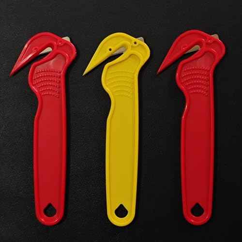 3pcs Safety Box Cutter Utility Knives Packaging Knife Set Stainless Steel Concealed Blade Package Opener with Tape Splitter for Cartons, Cardboard, Wrap, Straps, Film, 1Red and 2Yellow