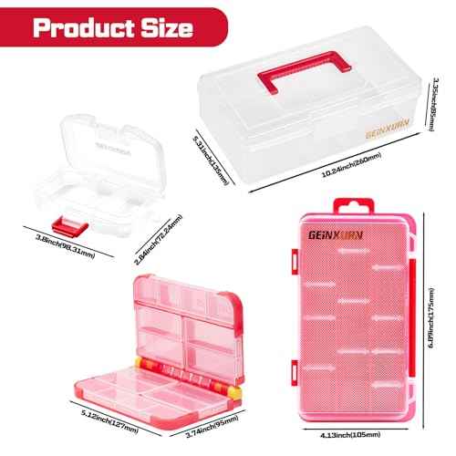 Plastic Tools Box Set, 7Pieces Red Transparent Portable Storage Case for Various Tools and Small Parts Accessories Storage Organizer