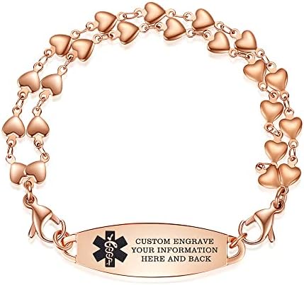 LinnaLove Heart Link Stainless Steel Interchangeable Medical Alert Bracelet