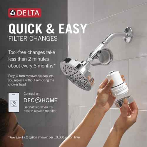 Delta Faucet Clarifi Standard Shower Filter Attachment with Filter, Shower Water Filter, Shower Head Filter, Chrome 7SF100