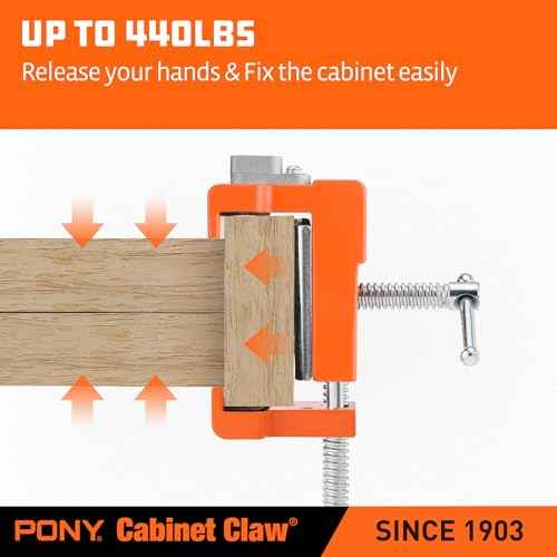 PONY 2-Pack Cabinet Clamps, 8510 Cabinet Claw, Face Frame Clamps for Installing Cabinets, 440 lbs Load Limited Orange