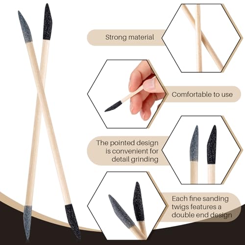 Nuanchu 60 Pcs Detail Sanding Sticks Tiny Sanding Sticks for Plastic Models Micro Polishing Sticks for Wood Art Sanding Strips for Tight Spaces Matchsticks Sanding Accessory for Metal Model Craft