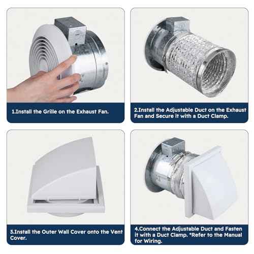 Quini 512M 6-inch Through the Wall Exhaust Fan, 80 CFM 4.0 Sones, Bathroom Wall Exhaust Fan, Kitchen Ventilation Fan, 6-inch Diameter Vent, Retractable Duct