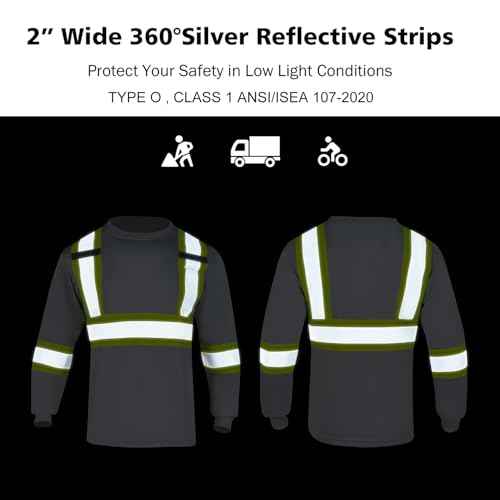 VENDACE Men's High Vis Safety Work T Shirt ANSI Class 1 Reflective Long Sleeve Shirt with Pocket(Grey,L)