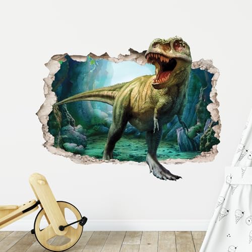 Supzone Large 3D Broken Dinosaur Wall Decals for Boys Room, Break Through The Wall Vinyl Wall Sticker for for Kids Bedroom Nursery Playroom Classroom