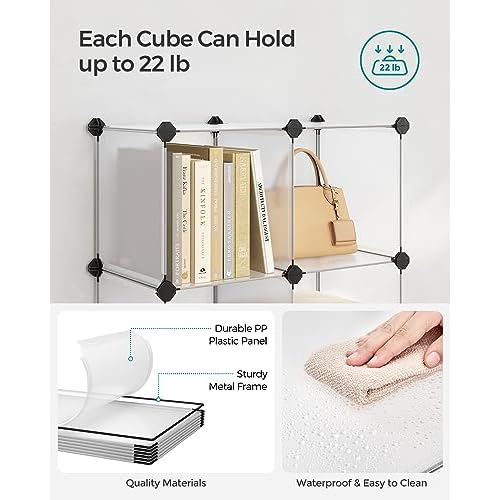 SONGMICS 6 Cube Storage Organizer, DIY Closet Shelf, Plastic Clothes Organizer, Modular Bookcase, 11.8 x 11.8 x 11.8 Inch Cubes, with Feet and Rubber Mallet, White ULPC06W