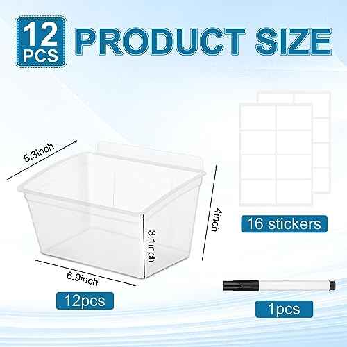 Mifoci 12 Pcs Storage Bins for PVC Slatwall Plastic Bin with Stickers Pens Slatwall Accessories for Organizing Hardware Craft Storage Tool Organizer Garage Craft Room Tool Shed(Clear)
