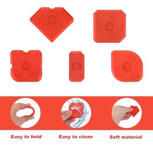 10pcs Plastic Caulking Tool Set, Reuse Grout Scraper Sealant Profiling Finishing Smoothing Tool Caulk Smoother Remover for Window Kitchen Bathroom Floor Sink Joint Sealing (Red)