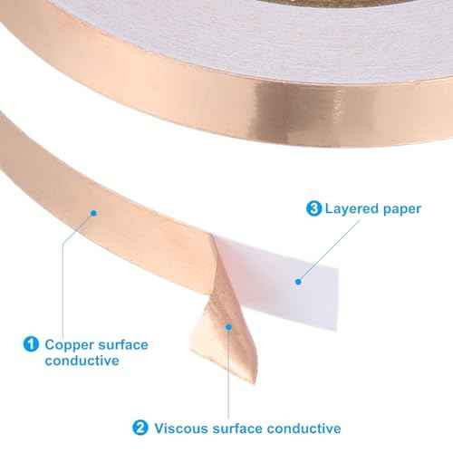 PATIKIL 36 Yard 3/8 Inch Copper Foil Tape,1 Roll Copper Tape with Conductive Stained Glass Foil Tool with Scraper for Stained Tools DIY Crafting