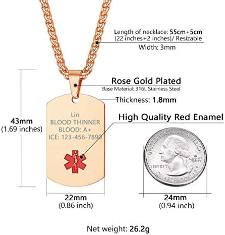 Supcare Medical Alert Necklace for Men Women, Stainless Steel Engraved Medical Emergency Pendant,Customized Medical ID Jewelry(16 Types)