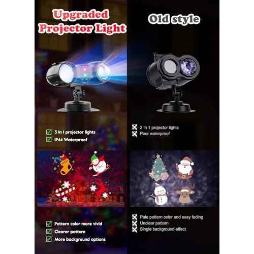 Minetom 3 in 1 Halloween Christmas Projector Lights Outdoor 21 HD Effects (3D Ocean Wave + Patterns+Red Green) Waterproof with Timer Halloween Landscape Lights for Indoor Holiday