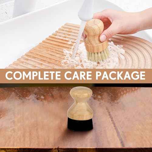 2 Pcs Cutting Board Oil Applicator Set Bamboo Wax Applicator with Sisal Fiber and Sponge for Mineral Oil Board, Wooden Worktops, Butcher Blocks, Utensil Care(Classic)
