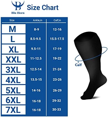 Knee High Compression Socks 15 To 20 mmHg For Everyday Use Improves Blood Circulation, Relieves Pain & Swelling SIze 7X Large, Black 1 Pair