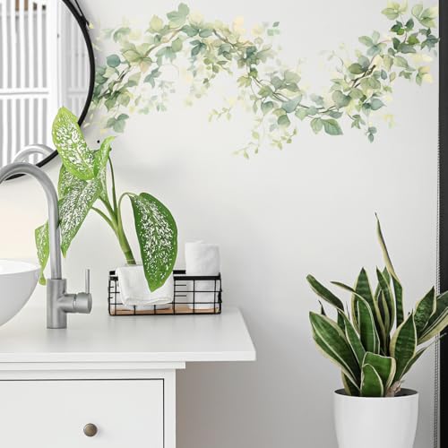 Green Vines Wall Decals Removable Leaves Plant Vinyl Stickers for Living Room Bedroom and Bathroom Botanical Decor Peel and Stick Wall Art