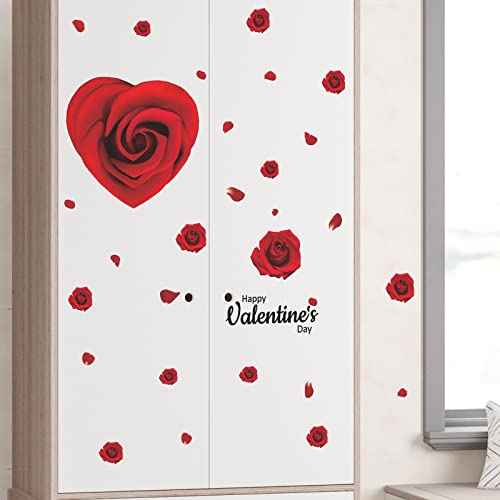 Heart-Shaped Rose Flower Wall Decals, Valentine's Day Love Wall Stickers, Removable Self-Adhesive Valentine Window Stickers, Romantic Wedding Anniversary Wall Art, Peel and Stick Murals for Home Decor