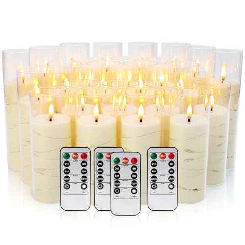 24-Piece Ivory Flameless LED Candles with Flicker Effect, Remote & Timer. Embedded Starry Lights, Battery-Powered. Safe, Elegant for Cozy Romantic Home Decor.