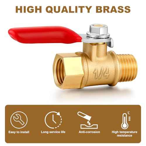 1/4 Inch Valve Npt Air Compressor Brass Heavy Duty Valve Male and Female Shut off Switch 1/4 NPT Thread Pipe Fitting (Male x Female 3PCS)