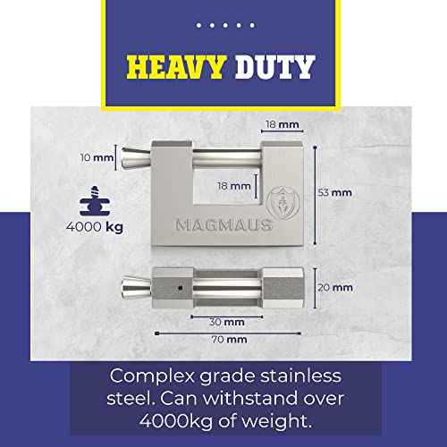 Magmaus¢ç RTL70 [Armoured] High Security Padlock ? Heavy Duty Container Lock with 0.70¡± Shackle Clearance & 0.39¡± Thick Bolt ? Weatherproof Outdoor Lock for Storage Unit, Shed, Gate, Garage - 3 Keys