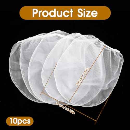 10Pcs Paint Strainer Bag, 1 Gallon Paint Filter with Elastic Drawstring White Fine Mesh Top Opening Nylon Mesh Filter for Paint Gardening