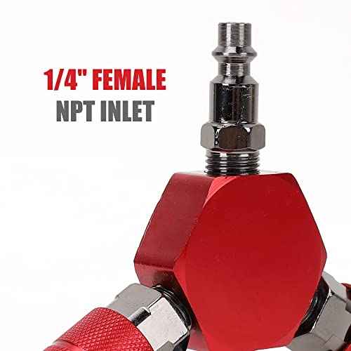 3-Way Air Manifold 4 Ports Aluminum Industrial Flat Hex Quick Connect Air Hose Splitter with 3 Steel Couplers and 1/4" Male NPT Plug