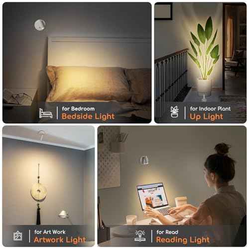 Wireless Spot Lights Indoor with Remote Rechargeable LED Uplighting Indoors Dimmable Warm White Picture Light Up Lights Indoor Battery Operated Spotlight for Plant Artwork Painting, 2 Pack