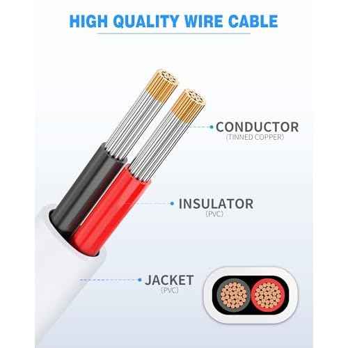 NAOVEO 18 Gauge Wire 2 Conductor Electrical Wire, 18 AWG Stranded PVC Tinned Copper Cable, Flexible/Low Voltage Automotive Wiring for LED Lamps, Marine, Speaker, Appliances (200FT)