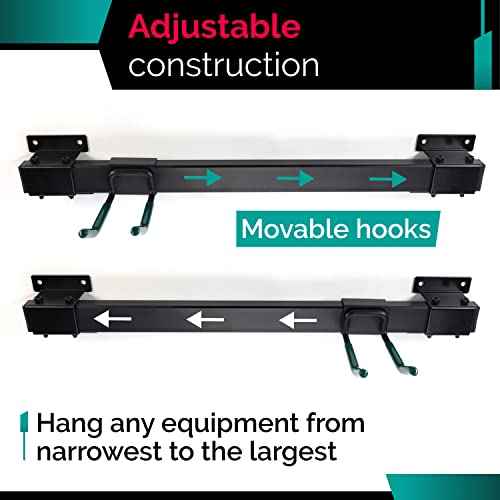 IDL Packaging Industrial Grade 48" Garage Tool Organizer with 6 Hooks and 1 Cart/Bike Rack, 500 lbs Total Holding Weight - for Repair Shops, Warehouses, Storages, and Garages