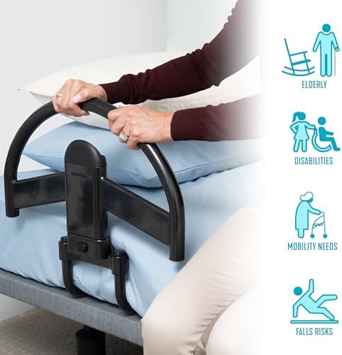 Able Life Click-N-Go Bed Handle for Wood Adjustable Bedframes, Removable Stand Assist Rail for Adults, Seniors and Elderly, Bedside Railing with Safety Strap, ASTM Safety Approved Bedrail