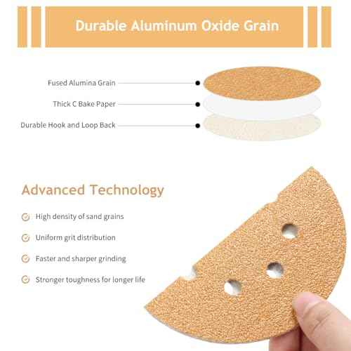 50 PCS 100 Grit 5 Inch 8 Hole Sanding Discs, Hook and Loop Gold Sandpaper Pads for Random Orbital Sander