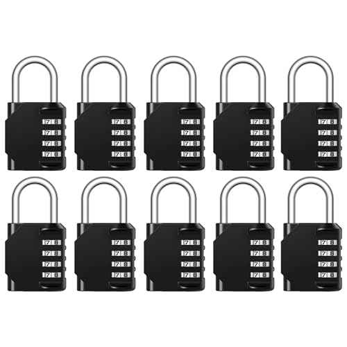 Puroma Combination Lock 10 Pack 4 Digit Waterproof Locker Locks Secure Outdoor Padlock for Gym Lockers, Toolboxes, Gates, Fences, Storage, Sports Locker, Cabinets (Black)
