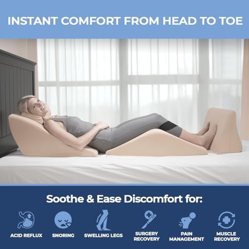 Contour BackMax Bed Wedge Lumbar Support System - Multi-Positional Back, Leg & Knee Elevation Pillows for Sleep & Recovery with Orthopedic Zero Gravity Weightless Comfort - Bonus Half Roll Neck Pillow