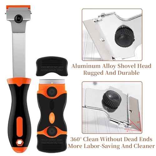 Wesoke 2 Pcs Glass Scraper Tool for Window, Double Edged Window Razor Blade Scraper, Long Handle Cleaning Scraper Tools with 10 Metal & 10 Plastic Blades for Paint, Sticker, Wallpaper, Floors, Orange