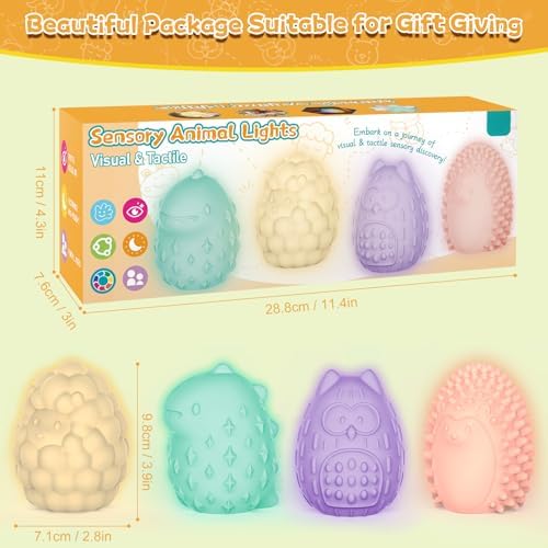 Subao 4 Textures 7 Colors Sensory Lights for Autism & ADHD,Animal Night Light for Kids Sensory Toys for Toddlers,Light Up Autism Sensory Products,Xmas Birthday Easter Gifts for Boys Girls Ages 3+