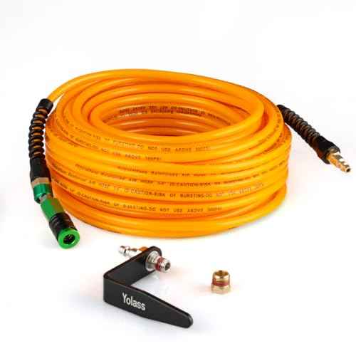 Yolass Air Compressor Hose 1/4¡±x100 ft Yellow Transparent Flexible Reinforced Polyurethane (pu) Air Hose with 1/4"360 Swivel Coupler and Air Hook,Bend Limiter