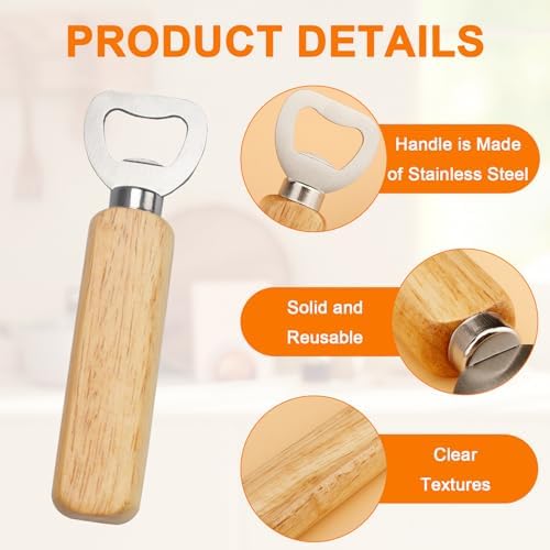 50 Pcs Wood Wine Bottle Opener Stainless Steel Bottle Openers Wood Handheld Cider Wine Opener Bottle Opener with Wooden Handle Heavy Duty Bartender Bottle Openers for Party Bar Restaurant