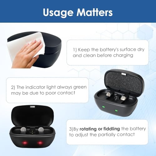 Rechargeable 13 Hearing Aid Batteries and 13 Battery Charger Hearing Aid Charger Travel Case for 13 Hearing Aid Amplifiers Battery Charger with 6 Pack Size 13 Rechargeable Batteries