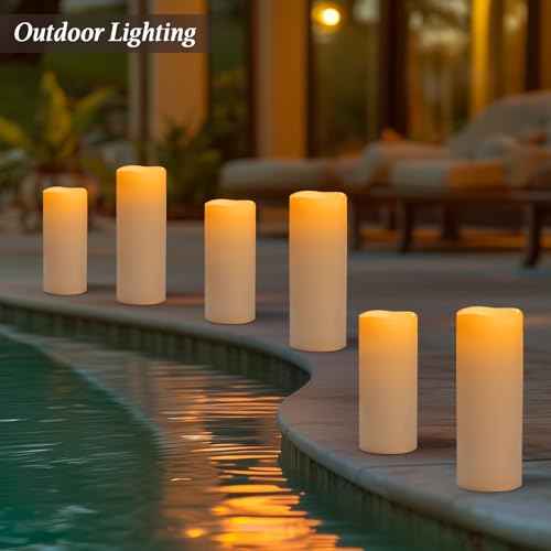 5" x 14" White Large Waterproof Outdoor Flameless Candles Battery Operated LED Flickering Pillar Candles with Remote and Timer for Indoor Outdoor Lanterns, Long Lasting, Set of 2