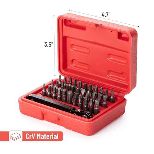 Bates Choice Mini Ratchet Set, 34 pcs, Cr-V Steel, 1/4" Low Profile Right Angle Screwdriver, 1/4 Bit Set, Red Storage Box, Screwdriver Bit Sets