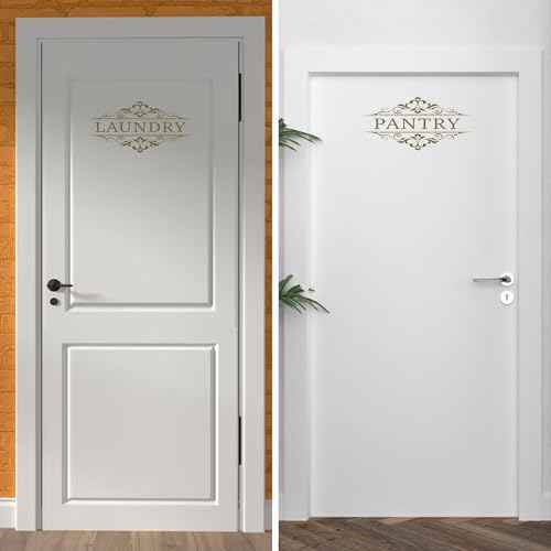 3 Pcs 10.94''x 5.51'' Pantry Laundry Bathroom Sign Door Stickers Decor for Home Coffee Restaurant Shop Store Transparent Waterproof Self-Adhesive Letter Sign Wall Decals (Gold-Style D)