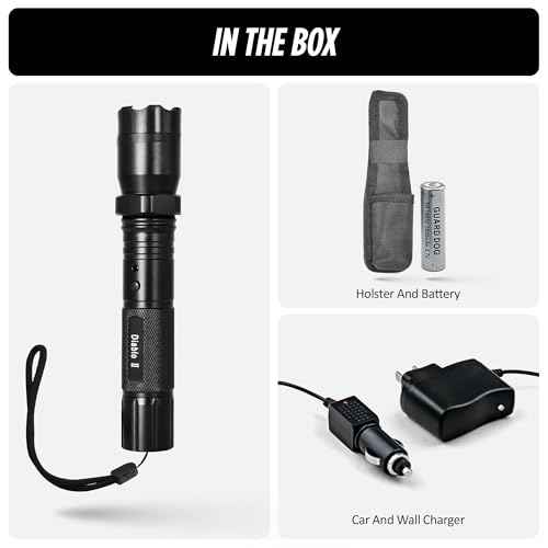 Guard Dog Security Diablo 2 Tactical Stun Gun For Self Defense with LED Flashlight for Men, Women, Police Strength Power, Concealed Technology, Rechargeable Battery, Free Holster, Car Charger Included