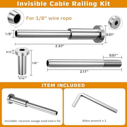 Invisible Cable Railing Kit - 50 Pack 1/8" T316 Stainless Steel Invisible Receiver Swage Stud End for 2"x2" Wood Metal Post - Deck Cable Railing Hardware