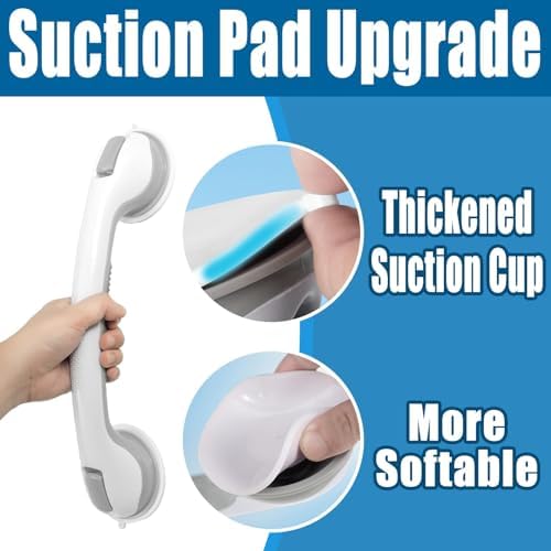 Shower Grab Bar, Suction Grab Bars for Shower, 2 Pack 16 Inch Shower Handles for Elderly Suction, Bathroom Grab Bars for Seniors, Shower Grab Bars Suction Heavy Duty, Waterproof No Drilling